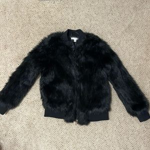 Black faux fur coat